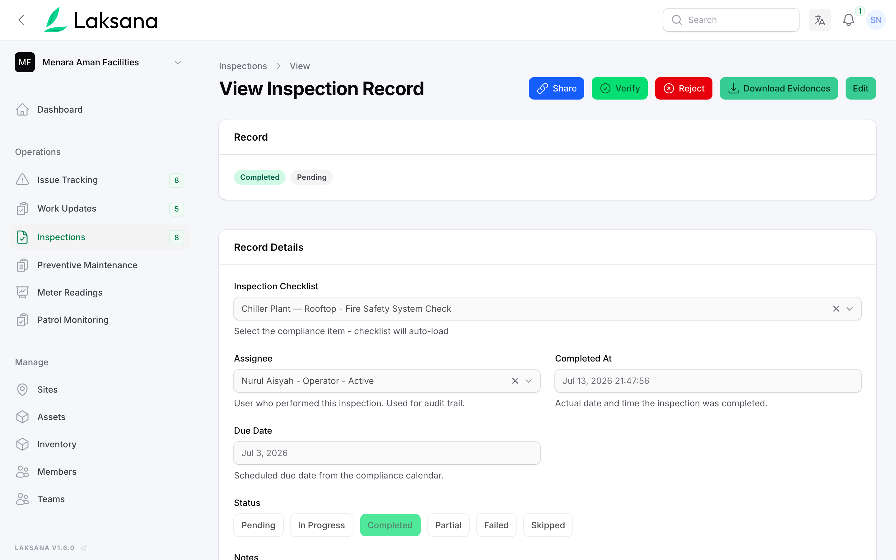 Review on the dashboard