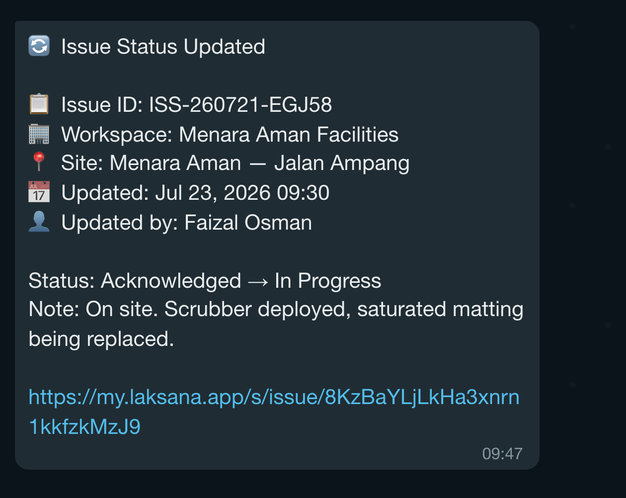 Status update alert