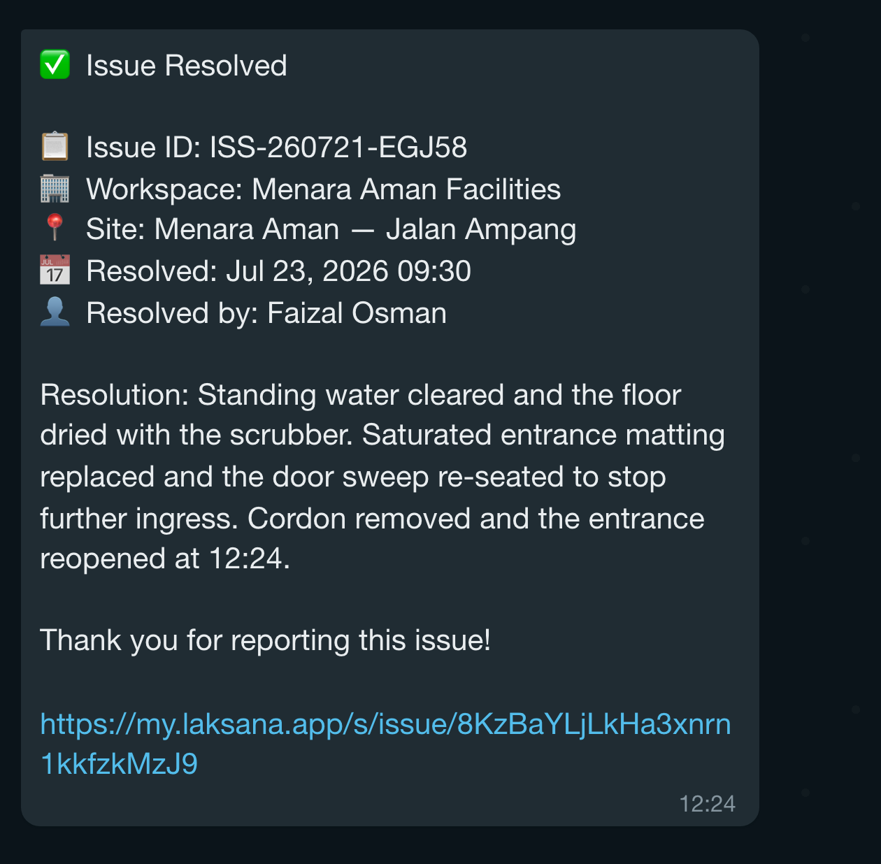 Resolved notification