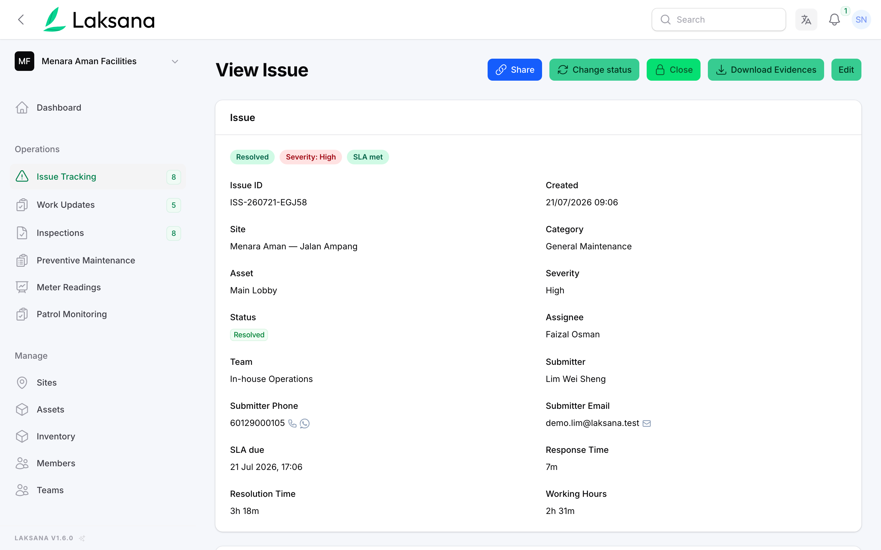Issue details on dashboard