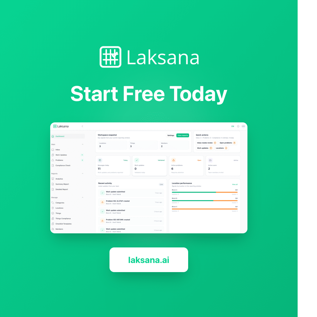 Laksana - AI-Powered Facilities Management via WhatsApp - Start Free